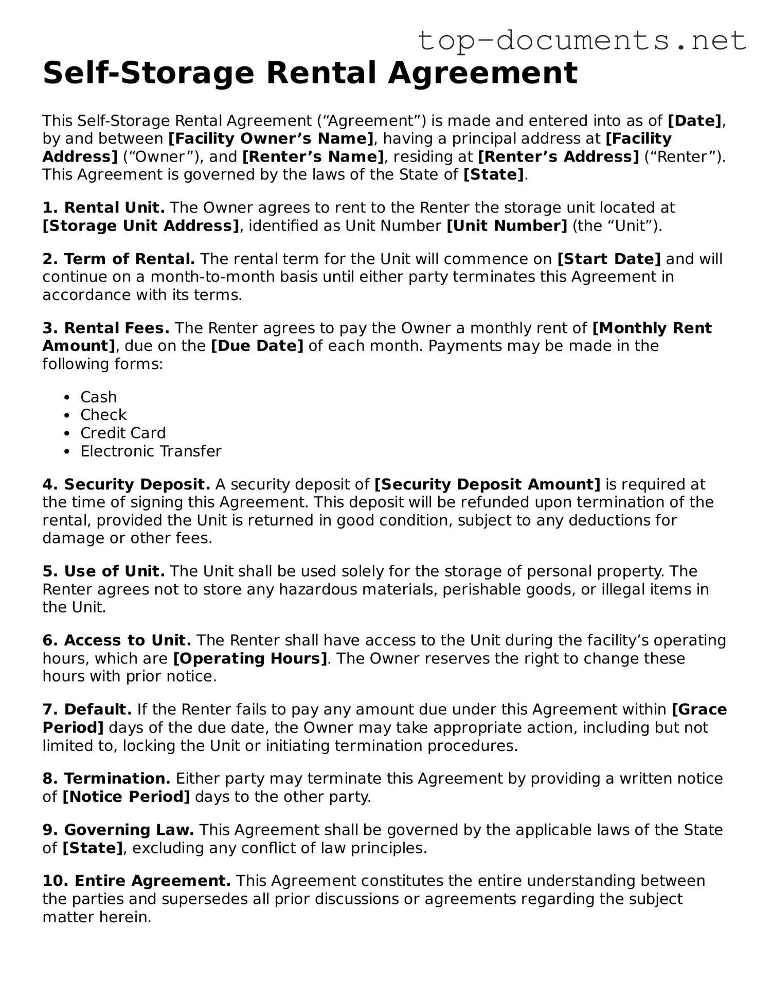 Attorney-Verified Self-Storage Rental Agreement Form