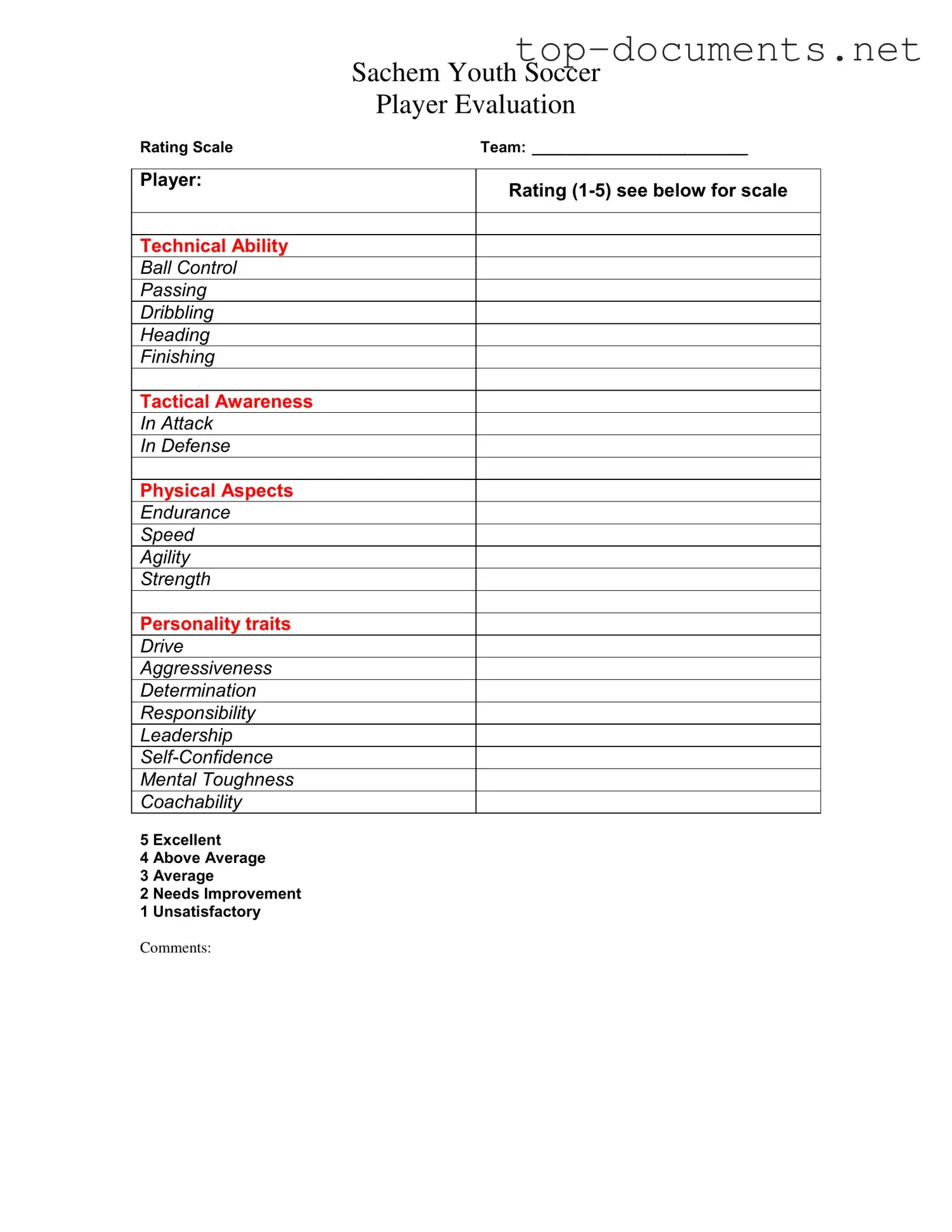 Free Soccer Player Evaluation PDF Form