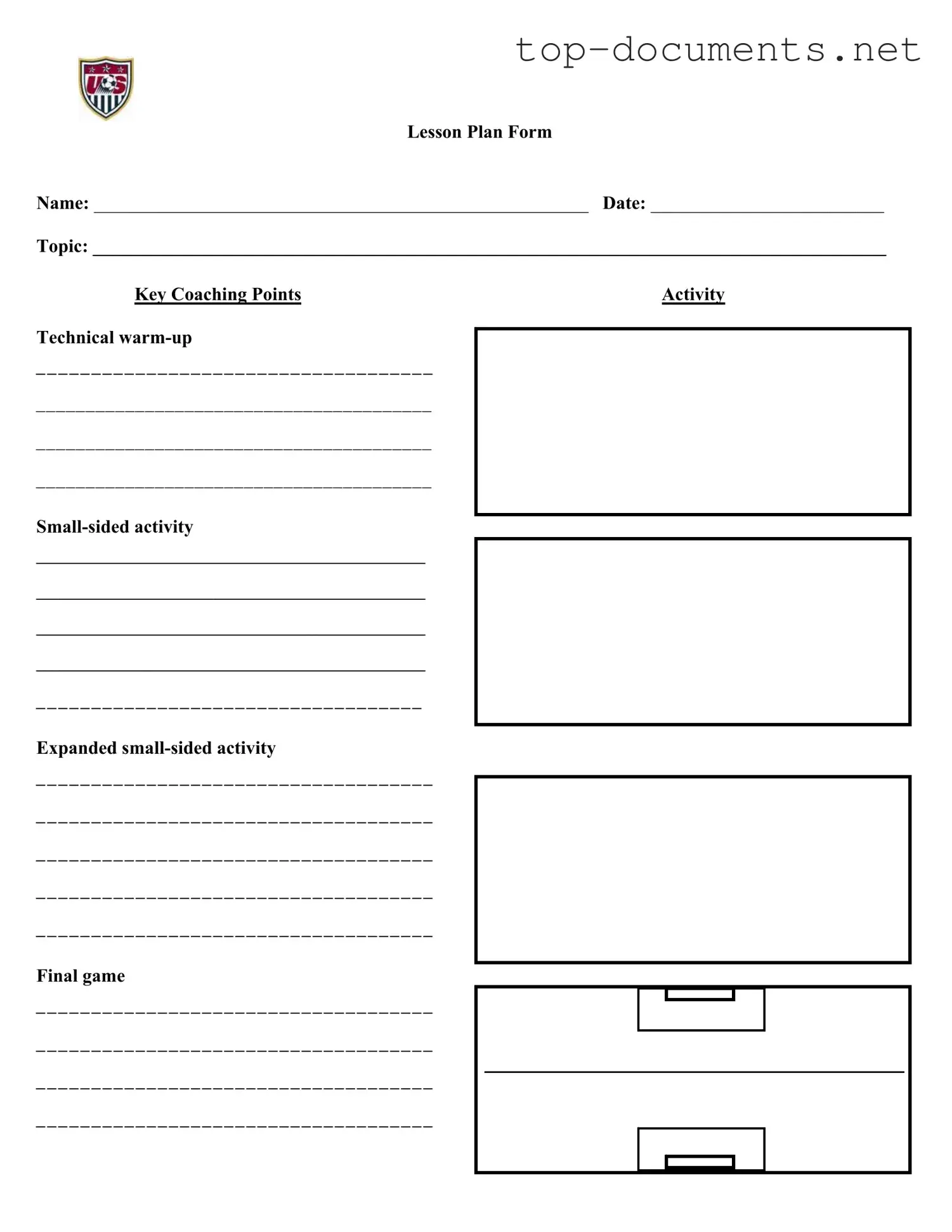 Free Soccer Training Session Plan PDF Form