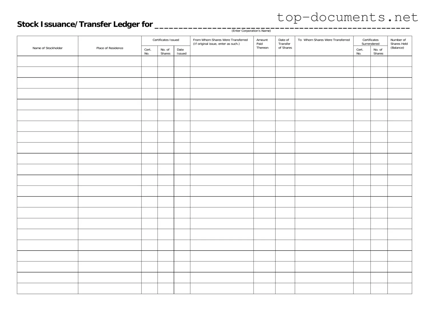 Free Stock Transfer Ledger PDF Form