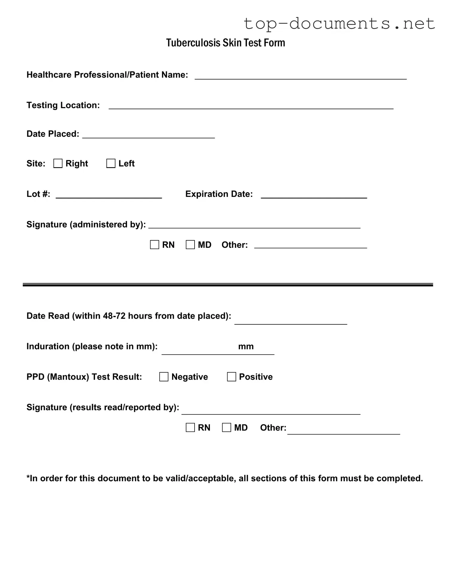 Free Tb Test PDF Form
