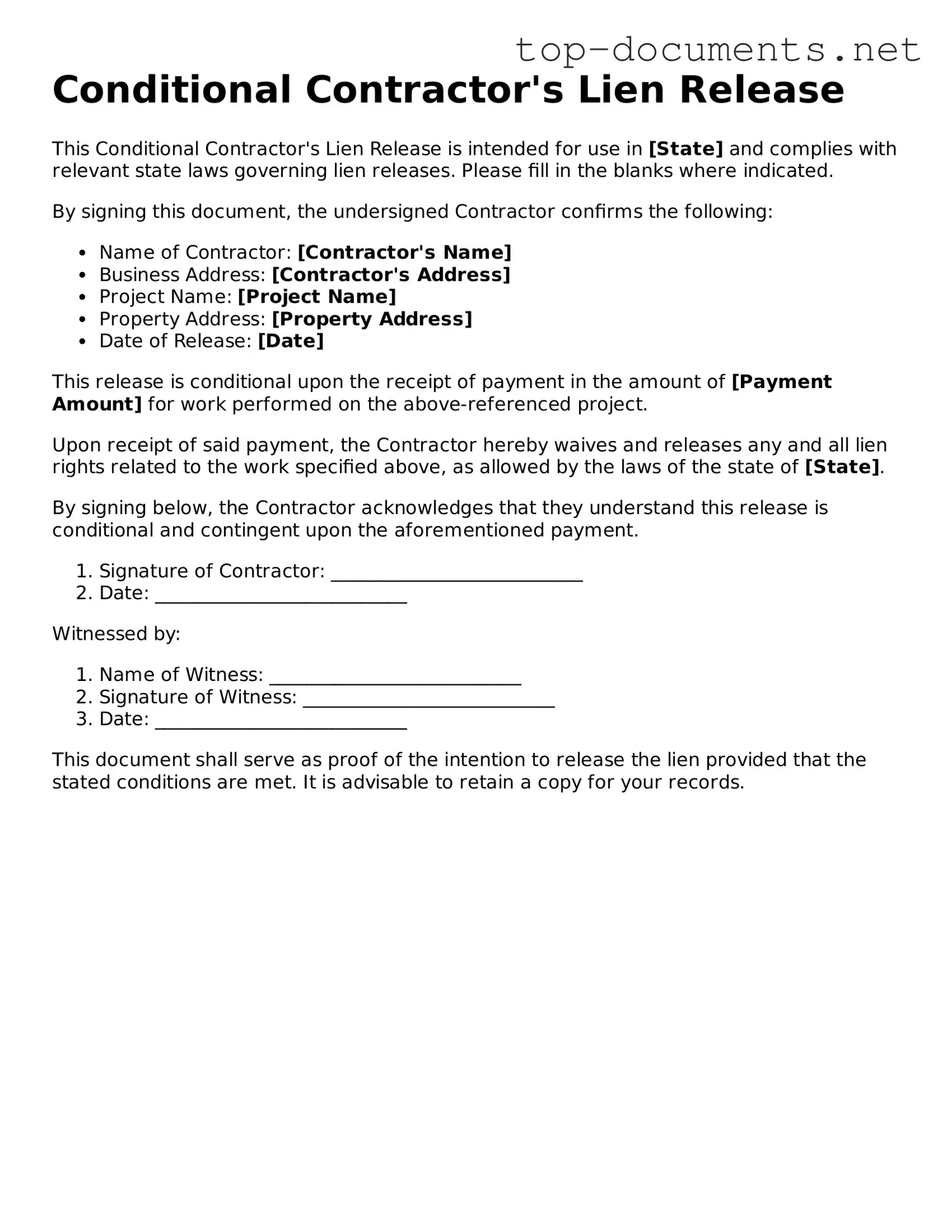 Attorney-Verified Conditional Contractor’s Lien Release Form