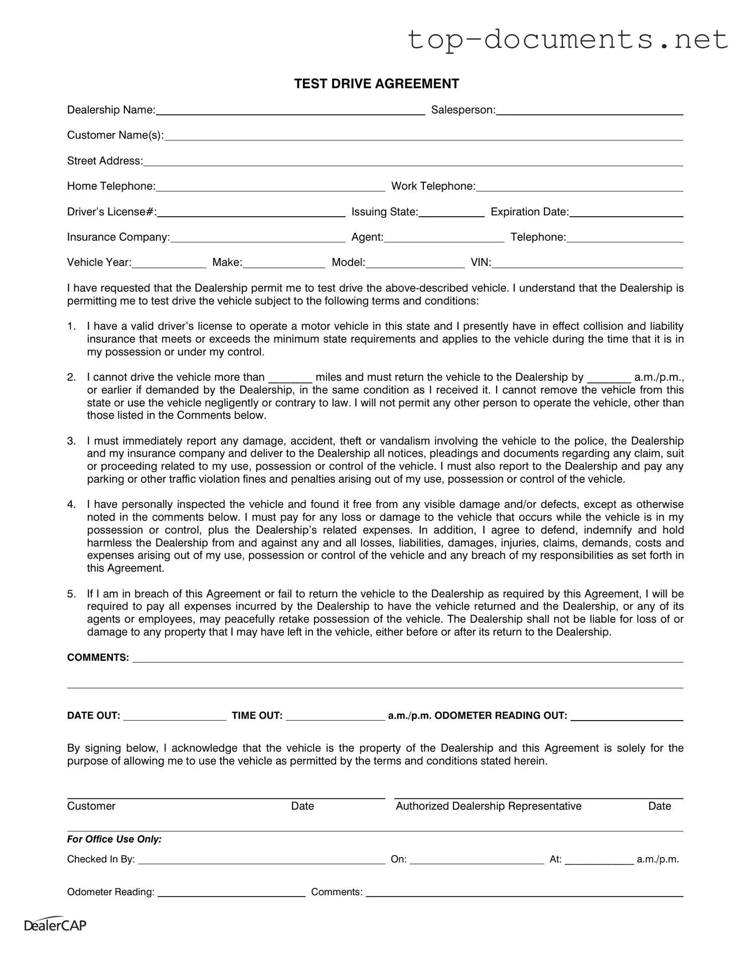 Free Test Drive PDF Form
