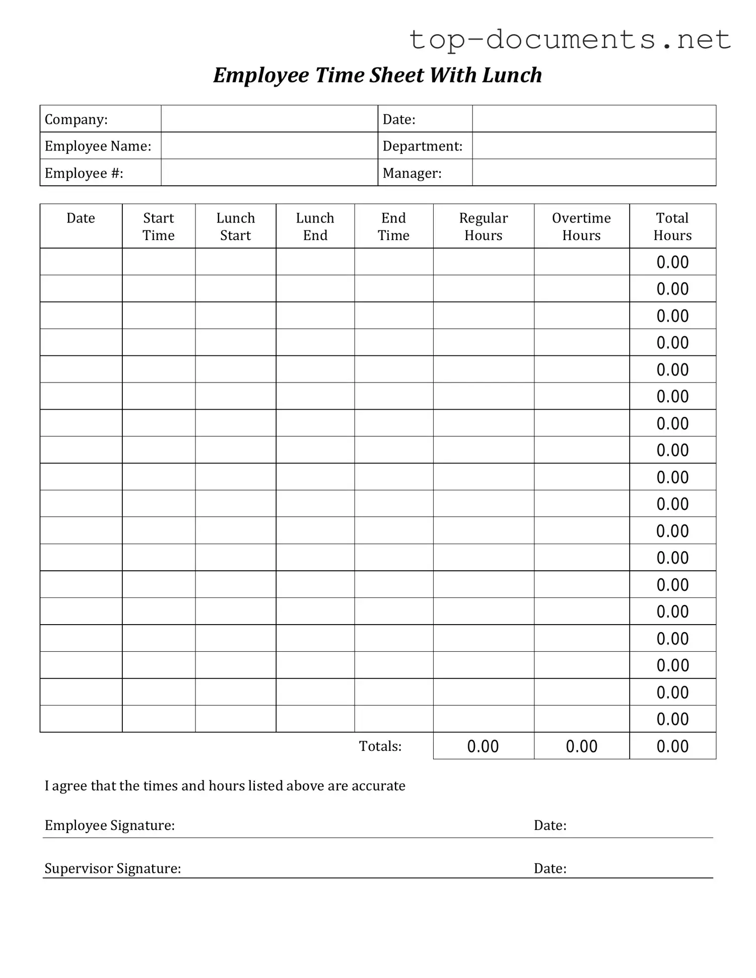 Free Time Card PDF Form