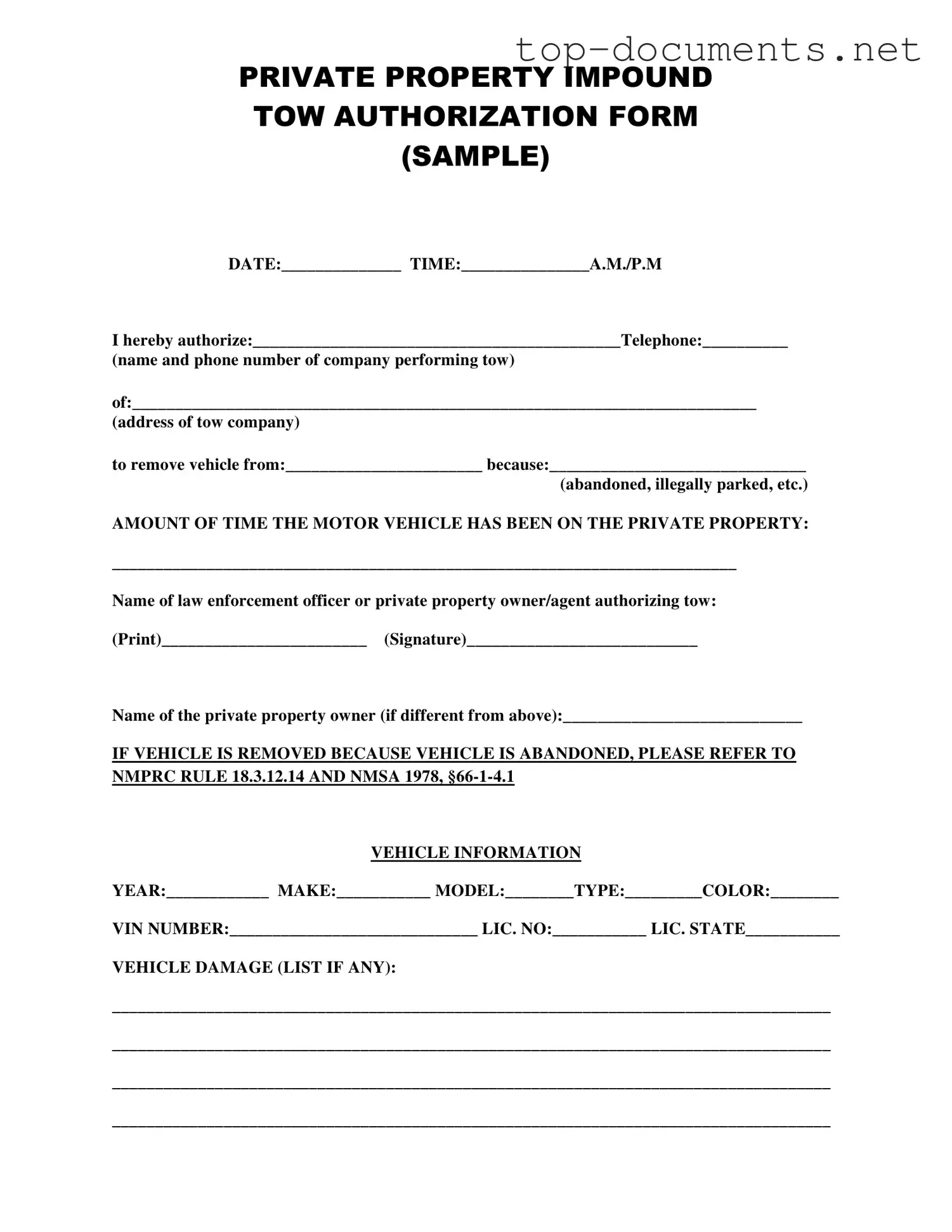 Free Tow Authorization PDF Form