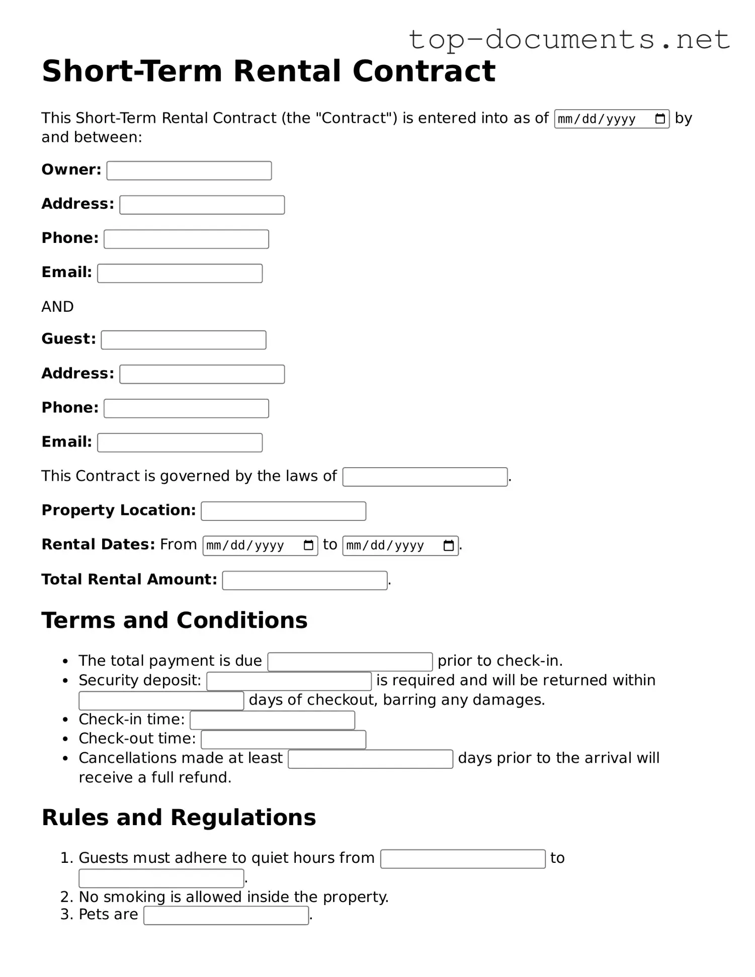 Attorney-Verified Short-Term Rental Contract Form