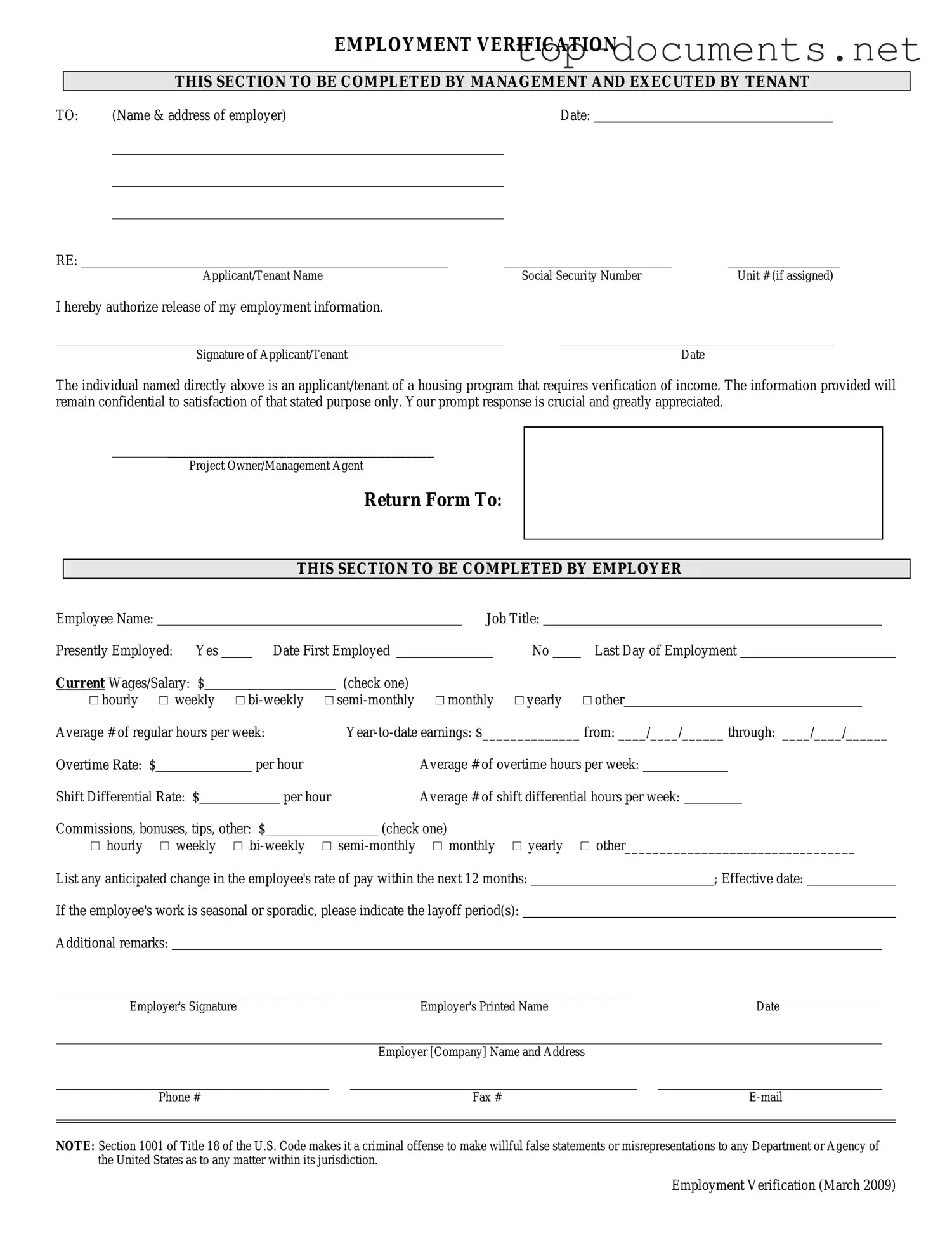 Free Employment verification form PDF Form