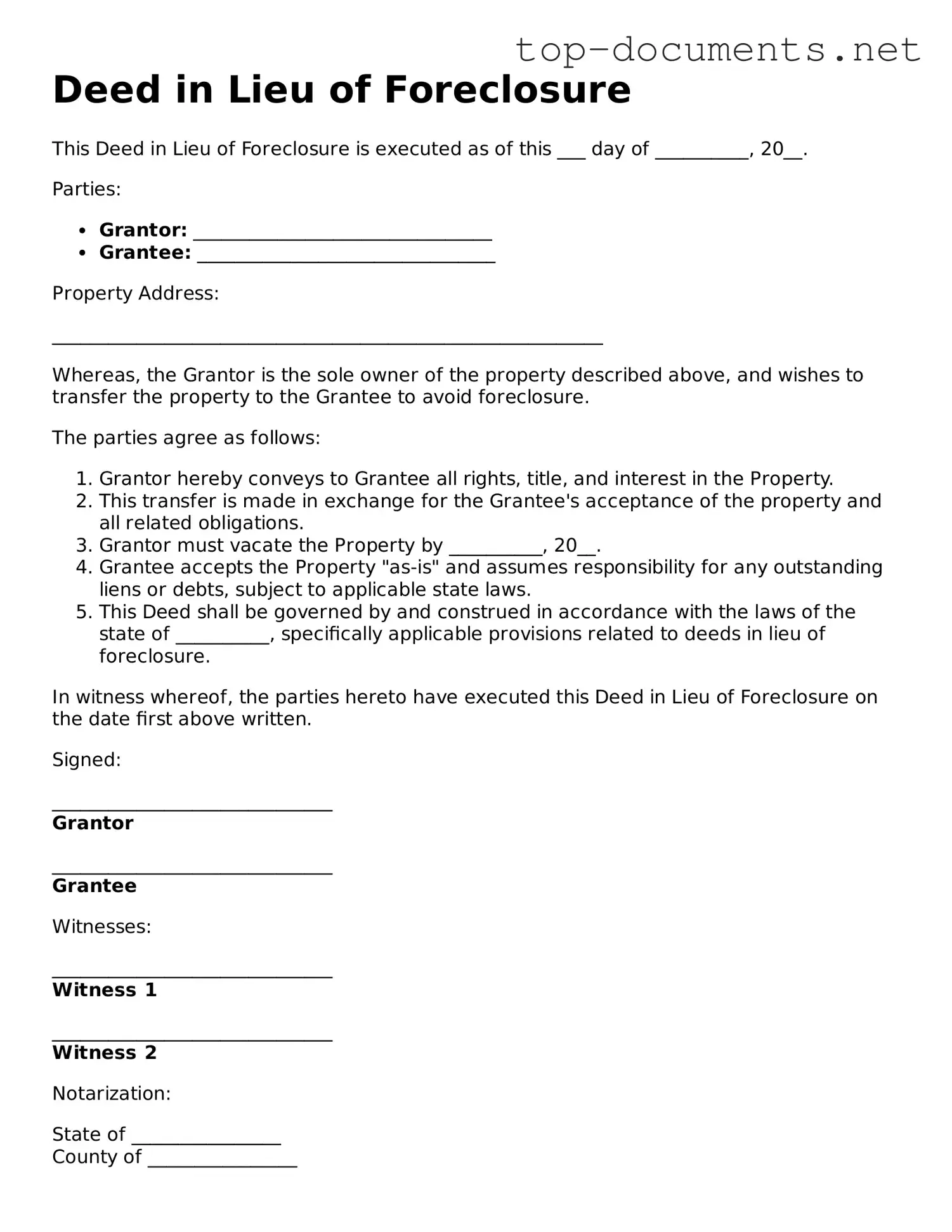 Attorney-Verified Deed in Lieu of Foreclosure Form