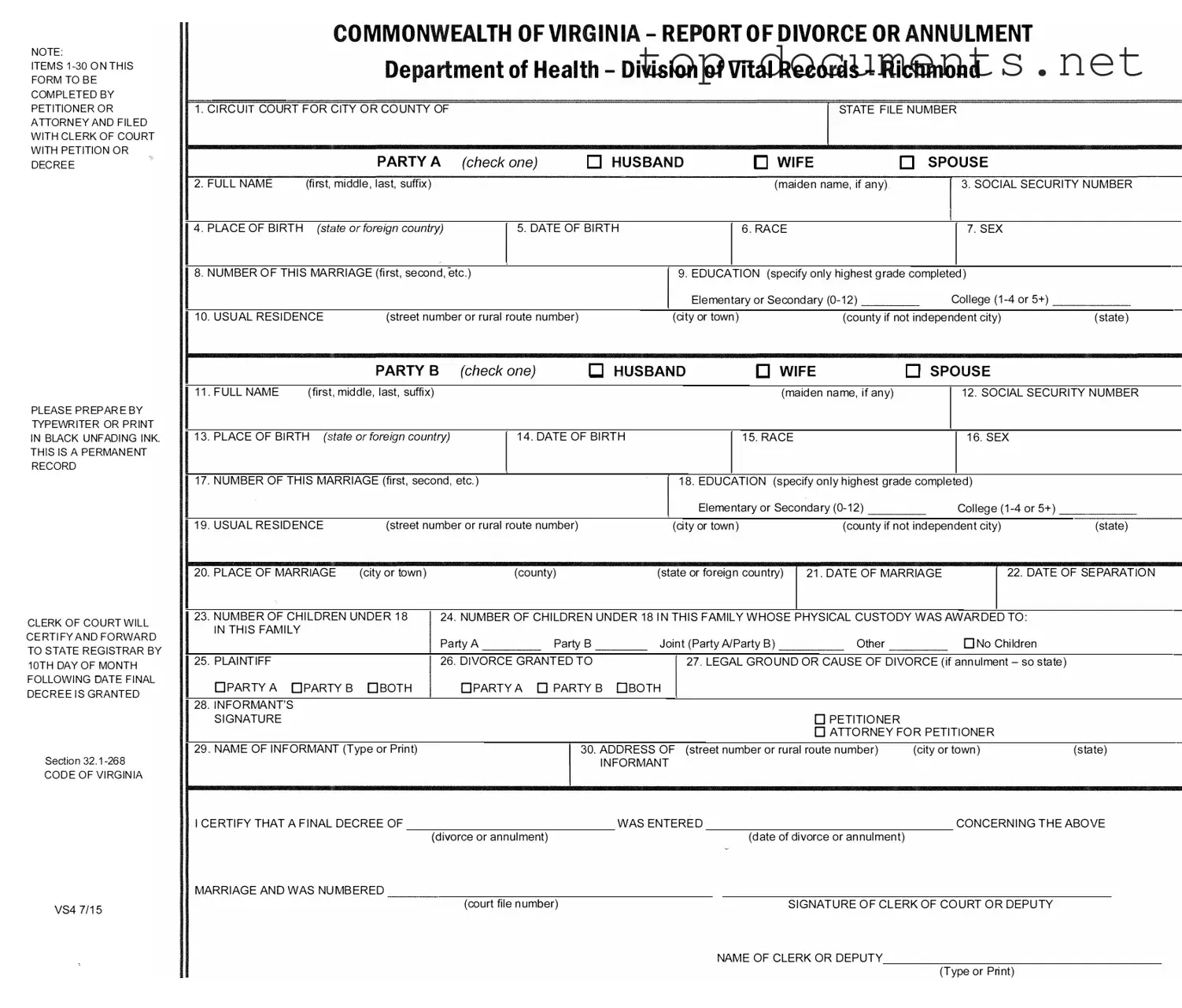 Free Vs 4 PDF Form