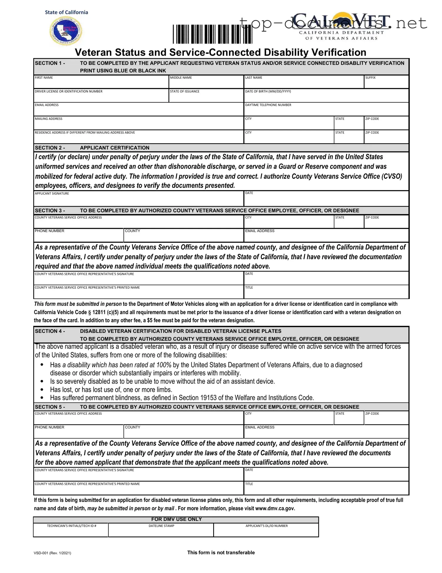 Free Vsd 001 PDF Form