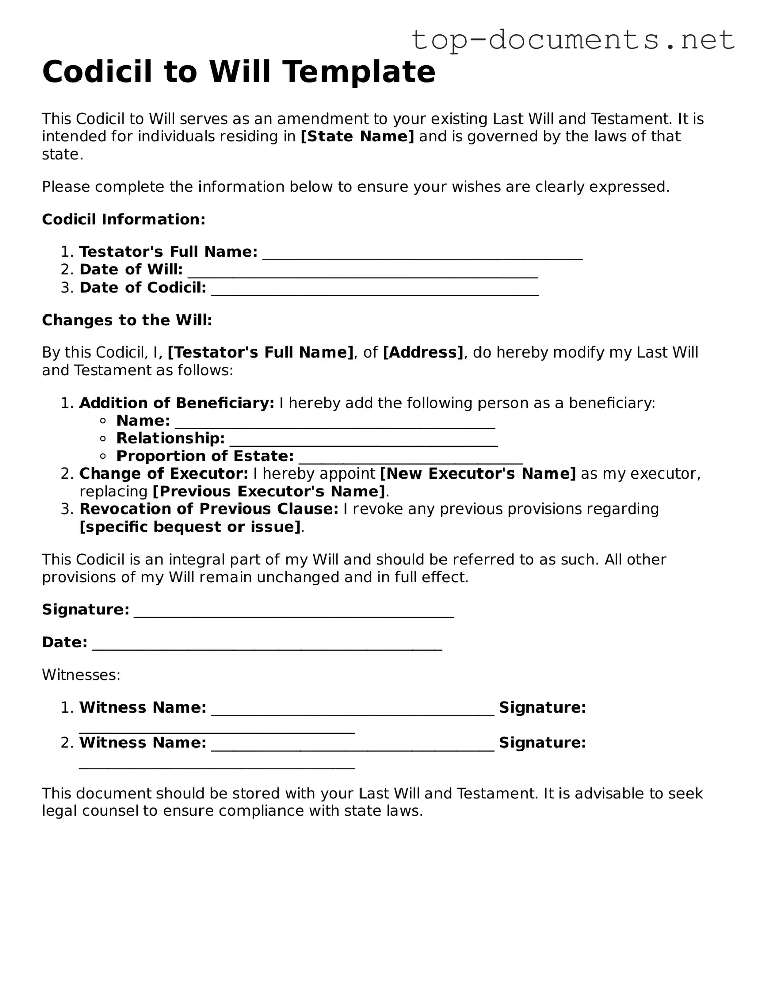 Attorney-Verified Codicil to Will Form